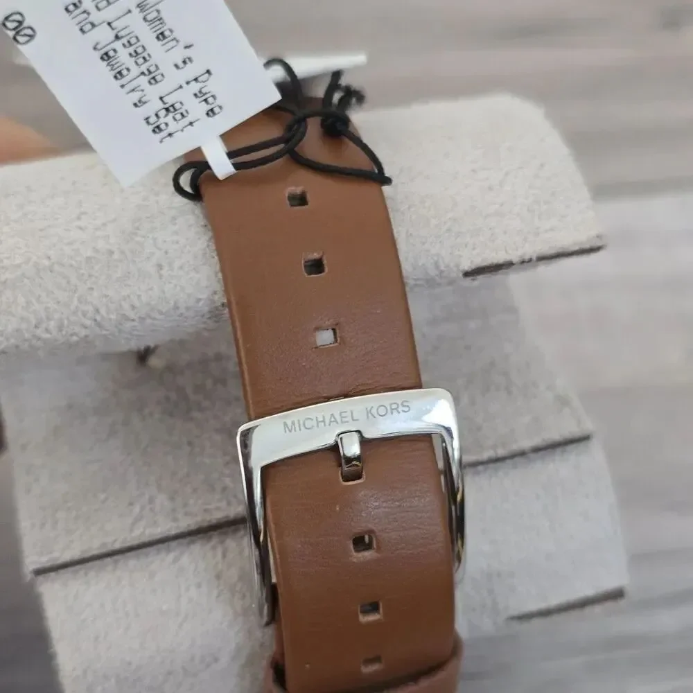 Michael Kors MK4898 Pyper Leather Band Quartz Women's Watch Bracelet Set